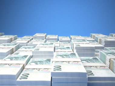 Çek Cumhuriyeti 'nin parası. Çek koruna faturaları. CZK banknotları. 100 Kc. İş, finans, haber geçmişi. 3d illüstrasyon.