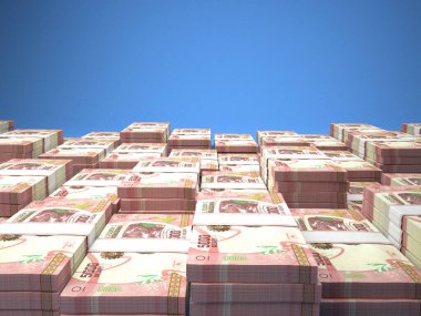 Madagaskar 'ın parası. Malagasy ariary faturaları. MGA banknotları. 5000 ariary. İş, finans, haber geçmişi. 3d illüstrasyon.