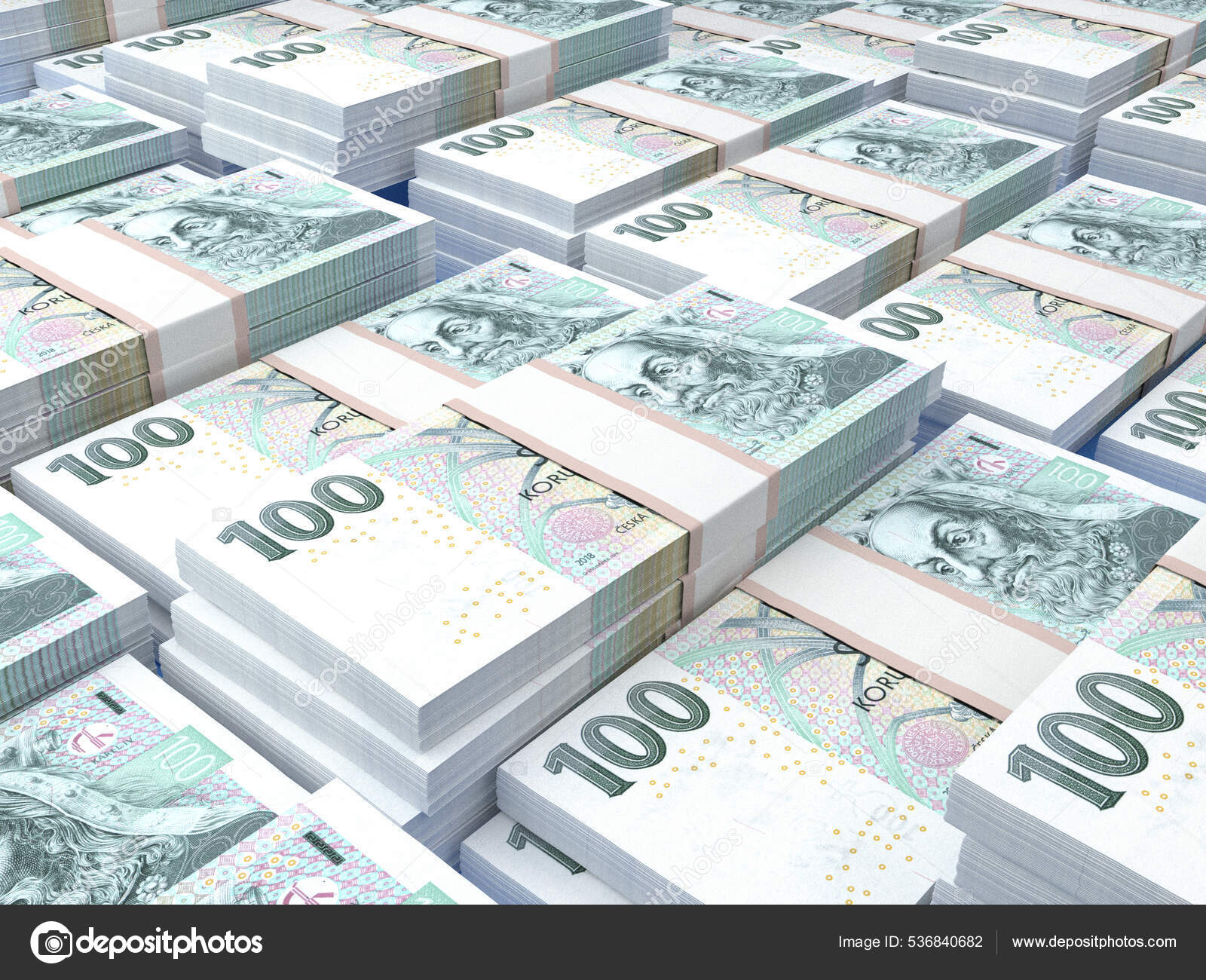 捷克共和国的货币捷克克朗的钞票Czk钞票100千卡新闻背景3D说明——图库图片© MaksymKapliuk #536840682