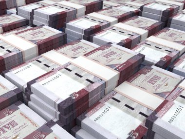 Liberya 'nın parası. Dolar banknotları. LRD banknotları. 5 İngilizce. İş, finans, haber geçmişi. 3d illüstrasyon.