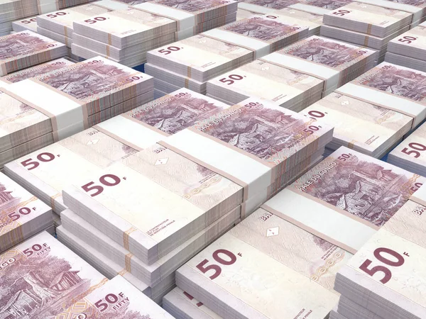 DR Kongo 'nun parası. Frank faturaları. CDF banknotları. 50 Fransız. İş, finans, haber geçmişi. 3d illüstrasyon.