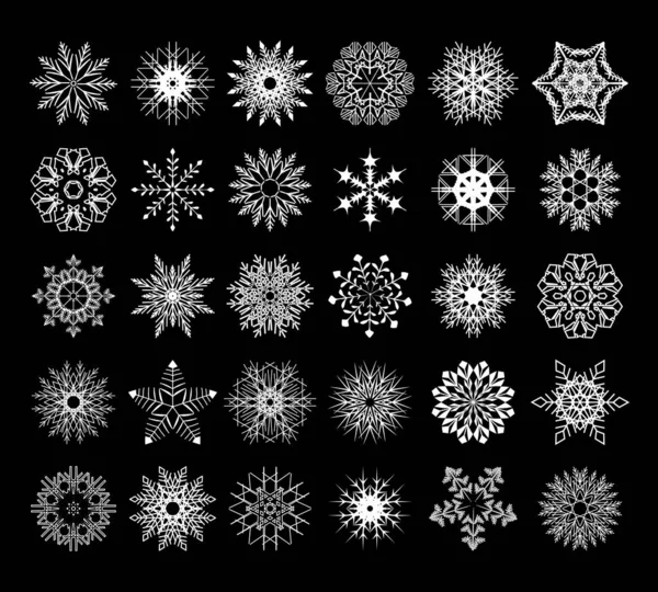 Συλλογή από λευκές νιφάδες χιονιού. Χειμερινό σετ στοιχείων σχεδιασμού κοπής χαρτιού. Απομονωμένες σιλουέτες κρυστάλλων. Εικονογράφηση Jpeg — Φωτογραφία Αρχείου