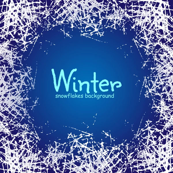 Textura de los cristales de hielo blanco en la ventana de invierno helada. Marco de diseño vectorial con patrones esmerilados. Fondo de vacaciones de invierno — Vector de stock