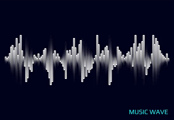 Lignes d'ondes blanches sur fond noir. Égaliseur de fréquence stylisé. Icône de lecteur de musique à impulsions sonores vectorielles. Concept audio numérique moderne — Image vectorielle