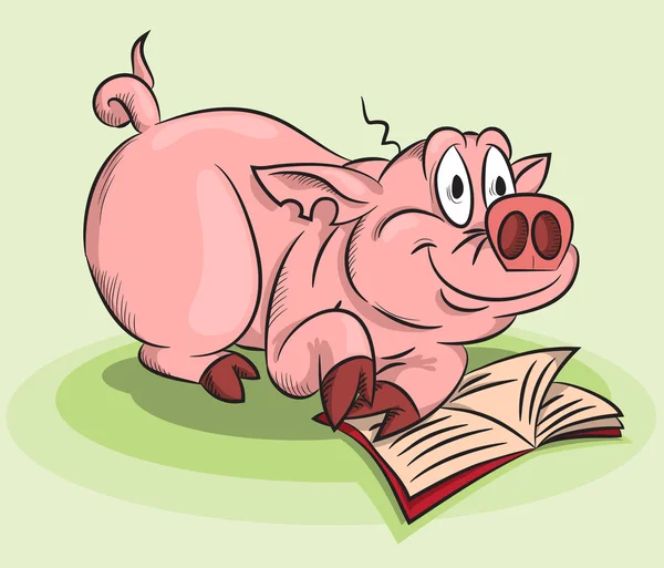 Un cochon avec un livre — Image vectorielle