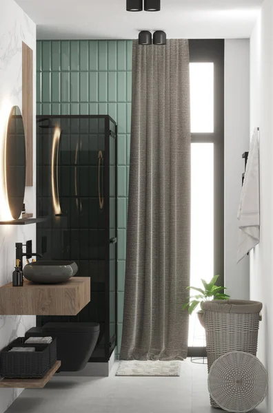 Renderização Banheiro Mármore Com Azulejo Hortelã Verde — Fotografia de Stock
