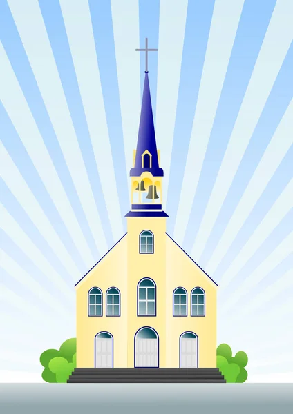 Church Building Blue Sky Sunbeams — Stock Vector