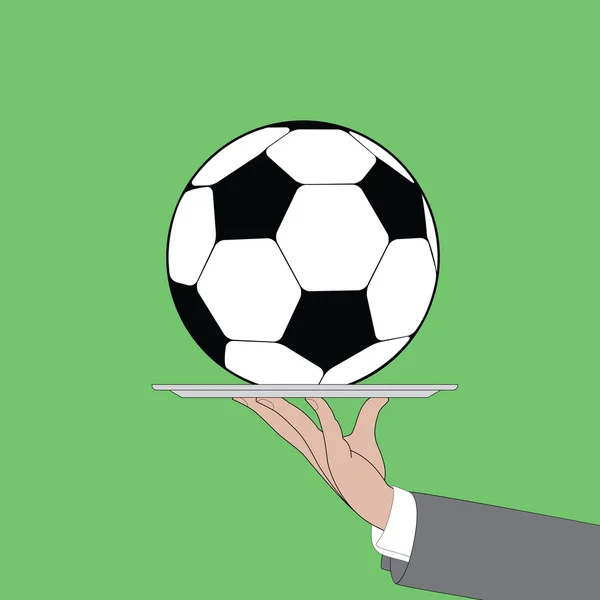 Футбольний м'яч на тарілці офіціанта — стоковий вектор