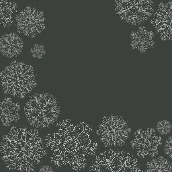 Carte de Noël élégante avec flocons de neige dessinés à la main — Image vectorielle