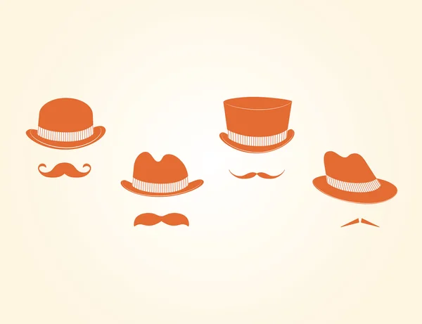 Coleção de vetores de chapéus e bigodes vintage — Vetor de Stock