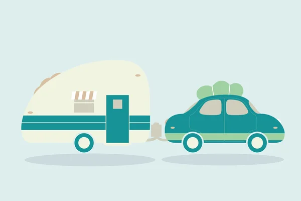 tüm aile için vintage kamp arabalar. Araba ile römork illustrati
