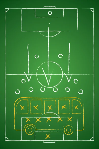 Fußball-Taktik-Tabelle. Defensive. Bus-Taktik. Vektorillustration — Stockvektor