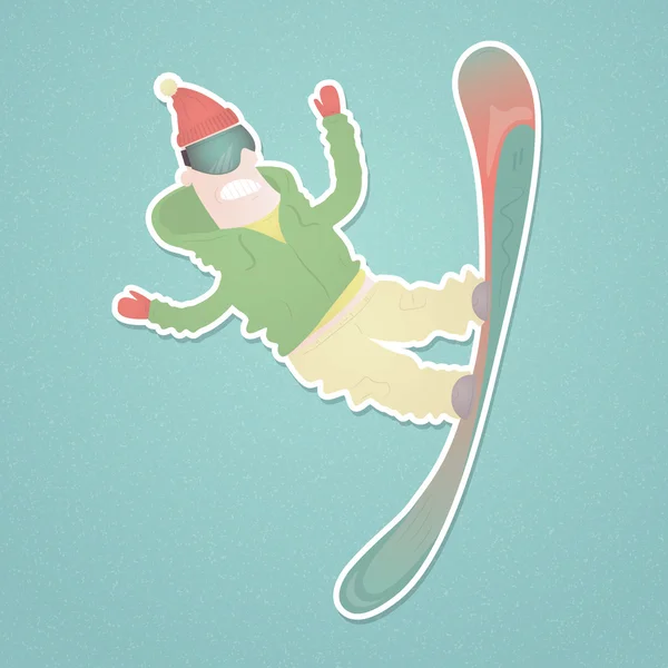 Un snowboardeur qui vole contre. Découpe de papier — Image vectorielle
