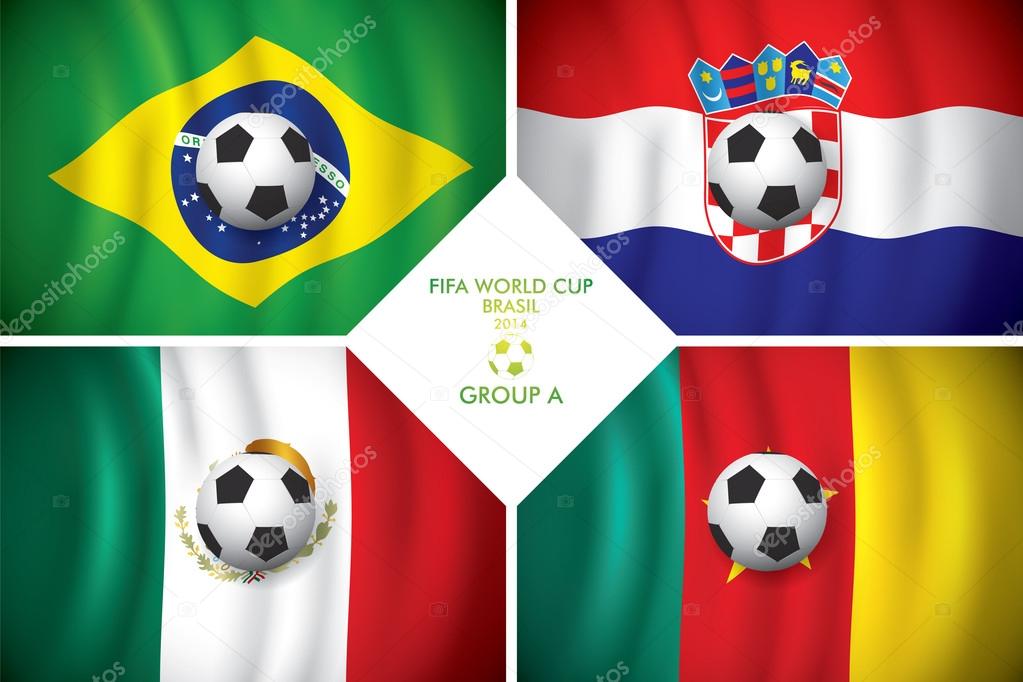 Brazil 2014 group A. Vector flag with shadow. FIFA word cup.