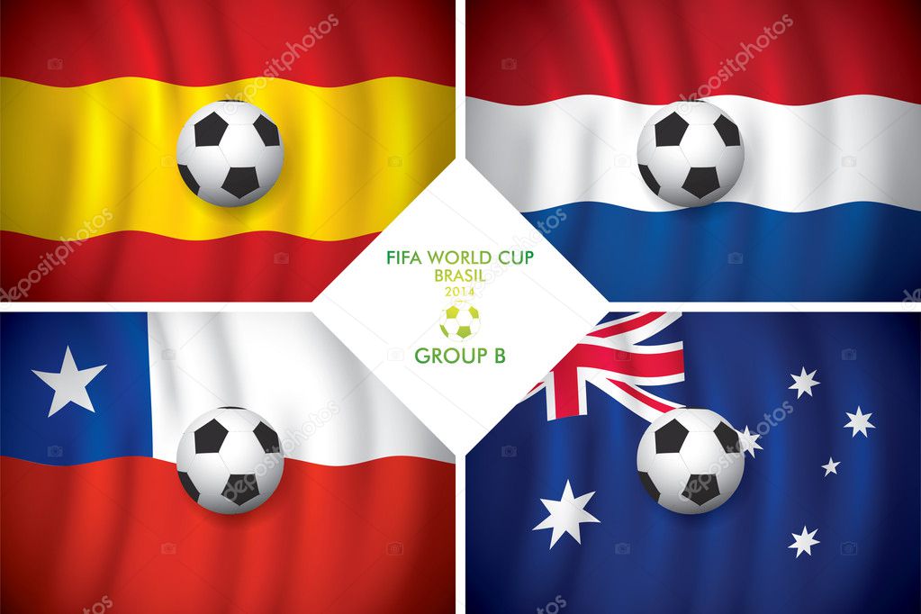 Brazil 2014 group B. Vector flag with shadow. FIFA word cup.