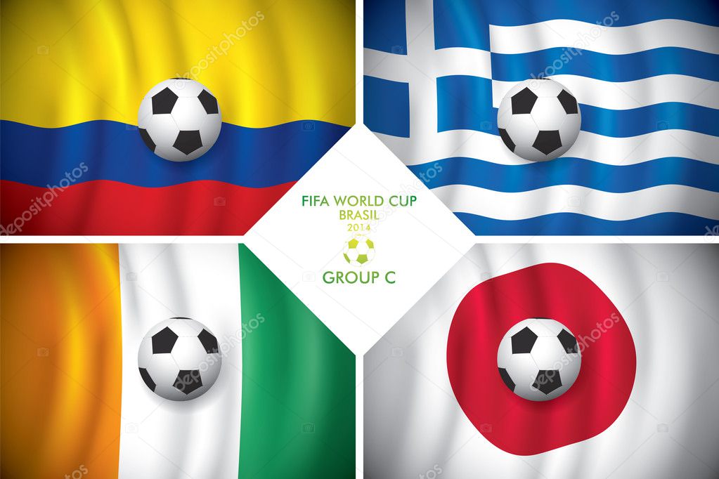 Brazil 2014 group C. Vector flag with shadow. FIFA word cup.