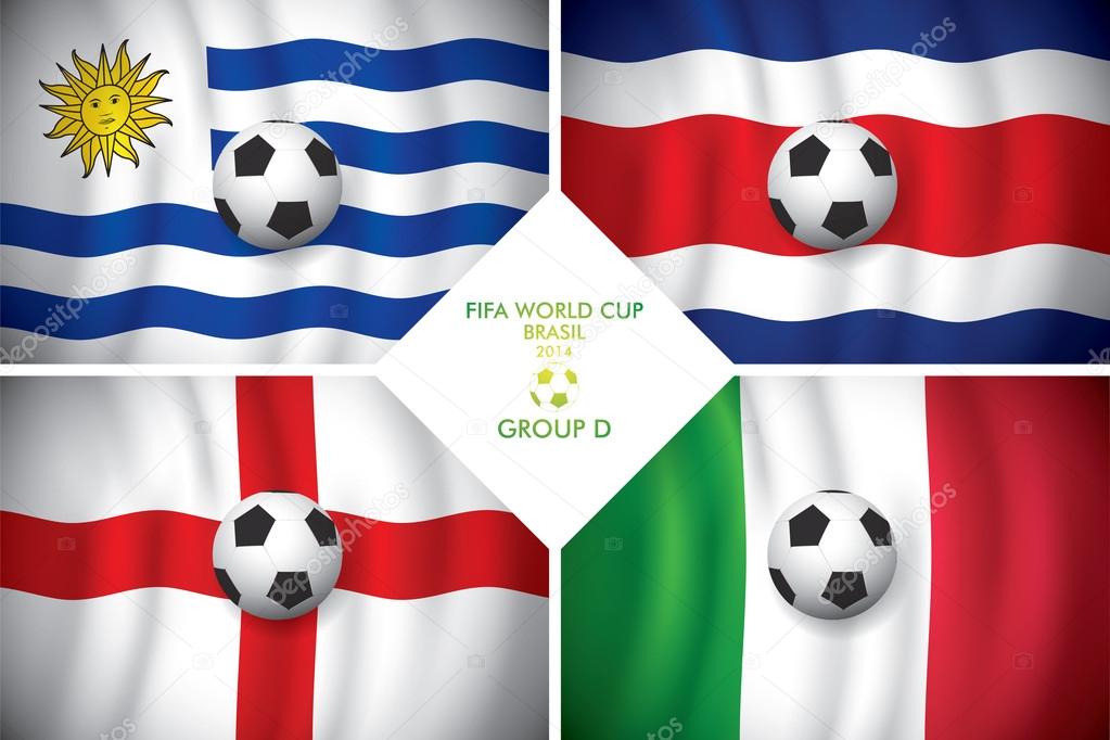 Brazil 2014 group D. Vector flag with shadow. FIFA word cup.