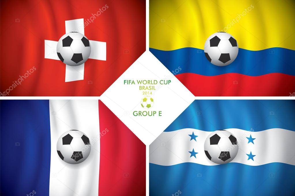 Brazil 2014 group E. Vector flag with shadow. FIFA word cup.