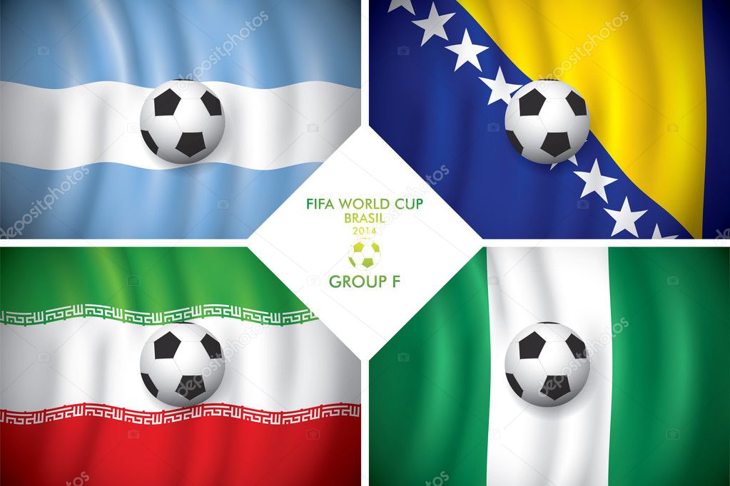 Brazil 2014 group F. Vector flag with shadow. FIFA word cup.