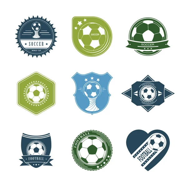 Set vintage voetbal etiketten met bal beeld. vector illustratio — Stockvector