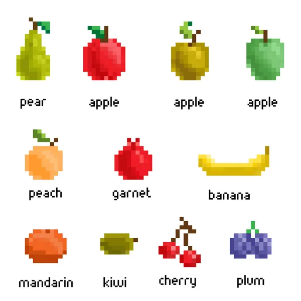 Vektor pixel frukt insamling — Stock vektor