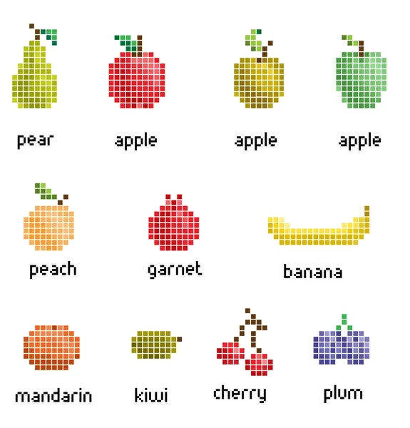 Kolekcja owocowa pikseli — Wektor stockowy