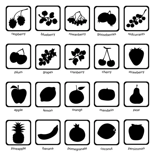 Fruits and Vegetables Icons with White Background — Stock Vector