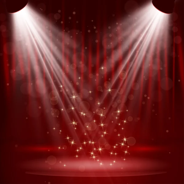 Spotlight on stage curtain with stars. — Stock Vector