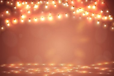 Mutlu Yıllar Parlayan Noel çelengi. Vektör illüstrasyonu