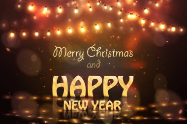 2019 Mutlu Yıllar Renkli Parlayan Noel çelengi. Vektör illüstrasyonu