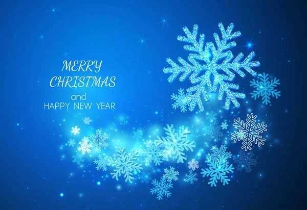 Happy New Year Merry Christmas Background Congratulations Sparkling Snowflakes Blue Vector Graphics