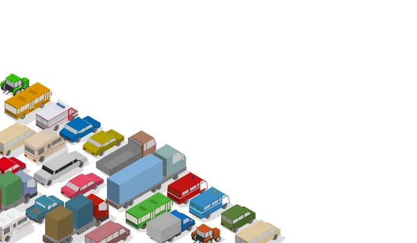 Embouteillage Isometric Cars Houses Illustration Busy Road Vecteur — Image vectorielle