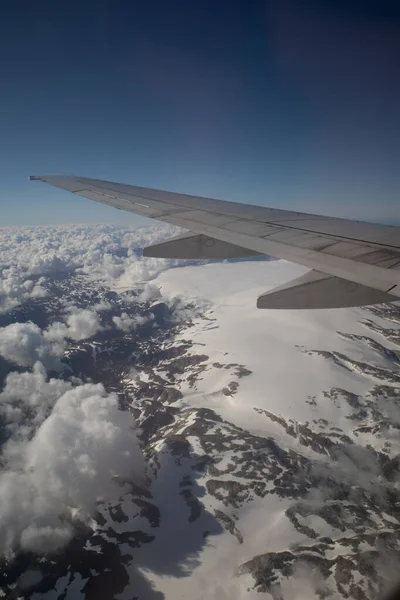 Uma Bela Vista Abowe Janela Avião Sobre Noruega Fotografia Viagem — Fotografia de Stock
