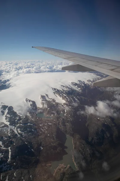 Uma Bela Vista Abowe Janela Avião Sobre Noruega Fotografia Viagem — Fotografia de Stock