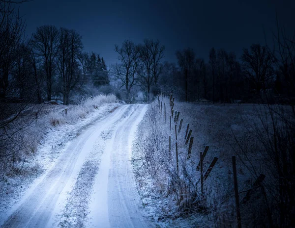 Тихий Зимовий Ранок Сільській Місцевості Сніжний Краєвид Північної Європи — стокове фото
