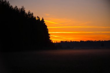Güzel, renkli gökyüzü bahar gündoğumu boyunca. Kuzey Avrupa 'nın mevsimlik manzarası.