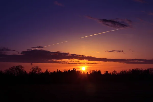 Beau Soleil Lève Sur Cime Des Arbres Paysages Printaniers Nord — Photo