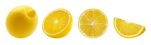 Set Lemon Different Pieces Isolated White Background Whole Fruit Half — Foto de Stock