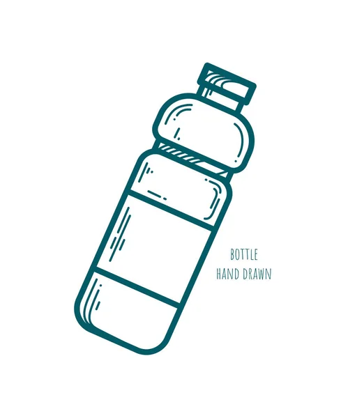 One plastic bottle with blank label hand drawn on white background. Vector icon. Water supply. Carbonated drink. Lemonade. Decorative element for advertising layout design. Healthy lifestyle. Sketch.