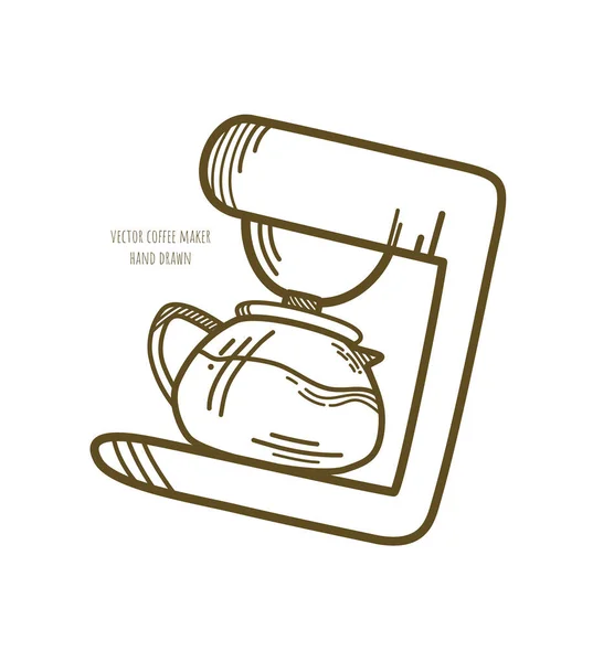 Drip coffee maker vector icon on white background. Hand drawn illustration. Appliances. Pencil sketch. Decorative element for menu design, advertising banner layouts, packaging. Making coffee at home.