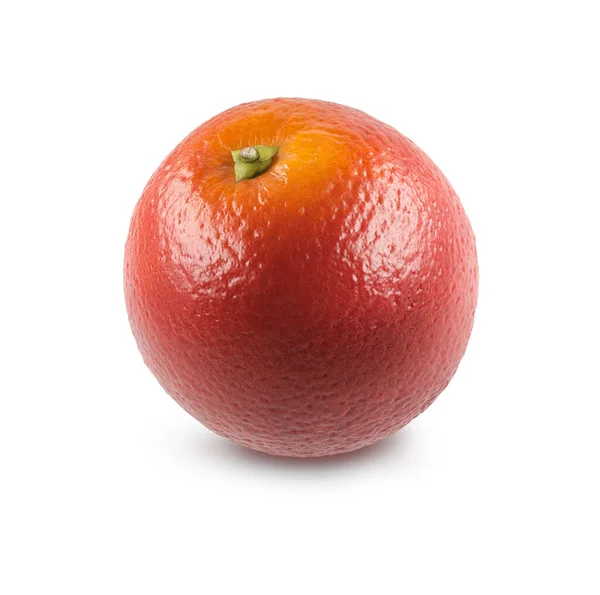 One whole sicilian orange isolated on white background. Bright red tropical fruit. Healthy diet food. Element for juice, smoothies packaging design. Citrus with bright glare and sharp skin texture.