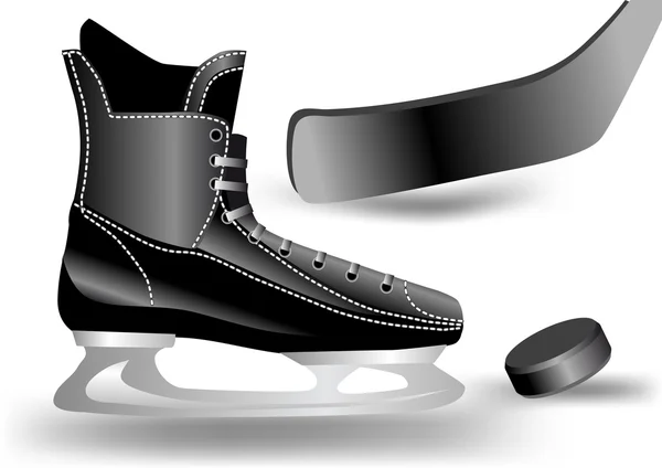Hoki korong, bottal és skate — Stock Vector
