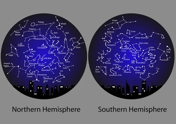 Constellations de l'hémisphère nord et sud — Image vectorielle