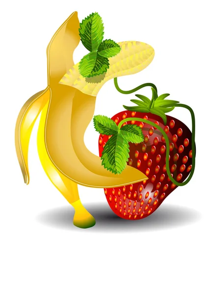 Baile de banano y fresas — Vector de stock