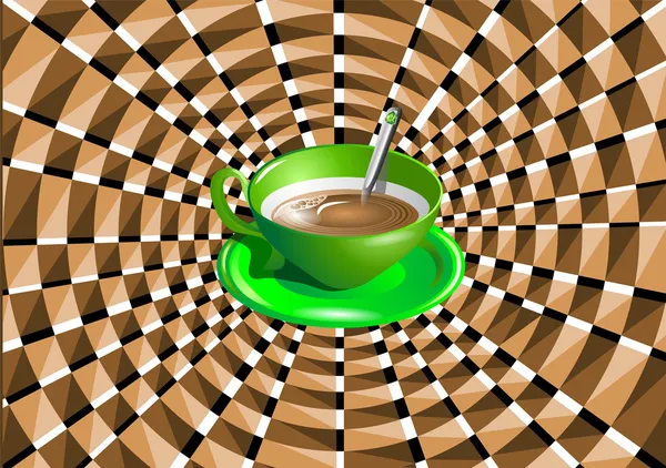 Optical illusion with a green cup - Stok Vektor