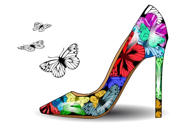 Schuh mit Schmetterlingen — Stockvektor