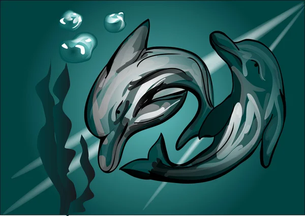 Delfines en el mar — Vector de stock