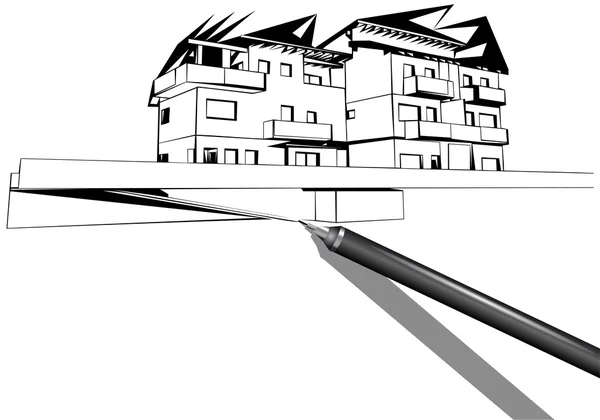 Rapidograph tekening van een huis — Stockvector