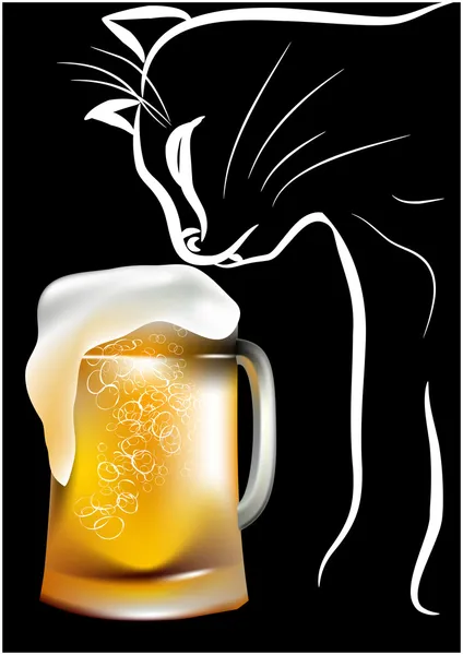 Cat and beer — Stock Vector