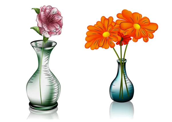 Zwei Vasen mit Blumen — Stockvektor